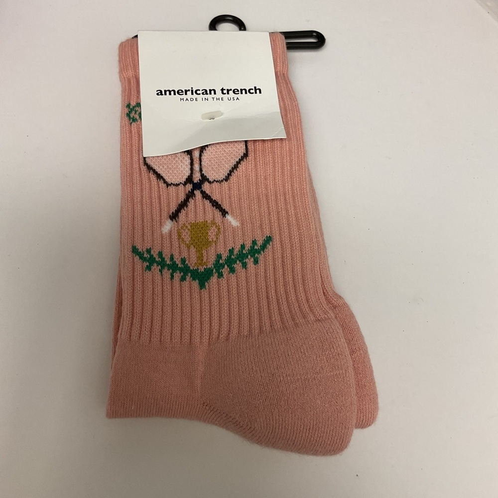 AMERICAN TRENCH WOMENS COTTON SOCKS CENTRE CORT CREW PICKLEBALL PINK OS NWT